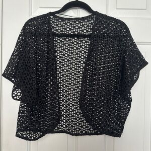 Black Open-Knit Women's Short Sleeve Cardigan
